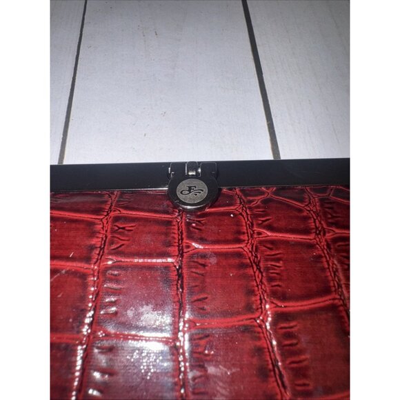 Maroon Slim Faux Crocodile Long Bifold Wallet Credit Card Slots 7.5x3.5” VGUC - Picture 2 of 4